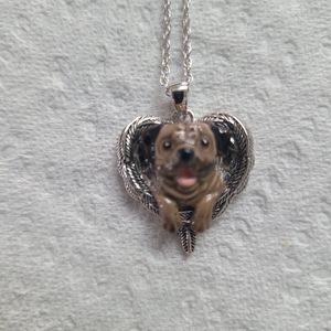 NewBradford Exchange Pugs are Angels Heart Shaped Silver Plated Pendant Necklace
